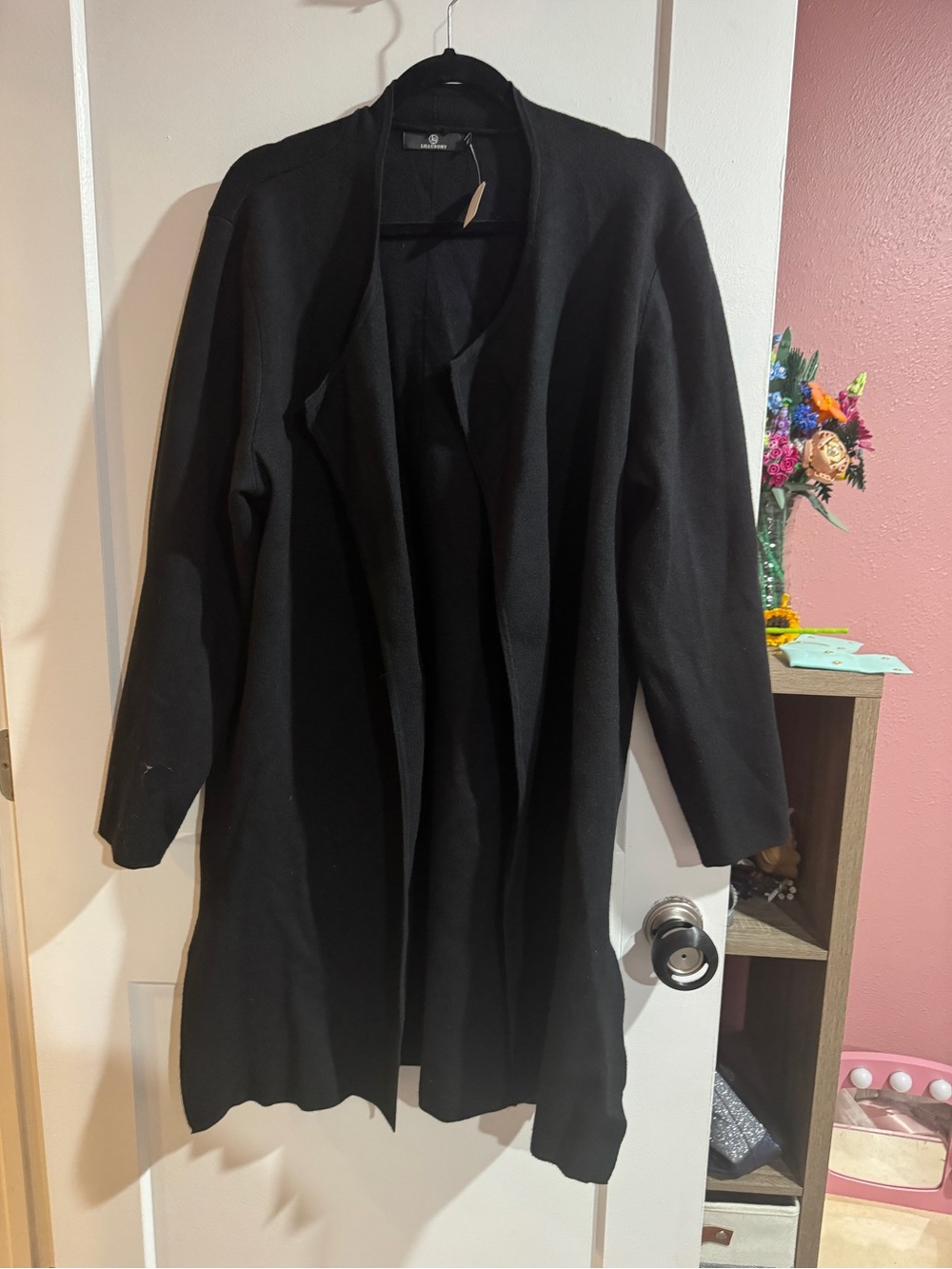 Black Open Front Long Cardigan